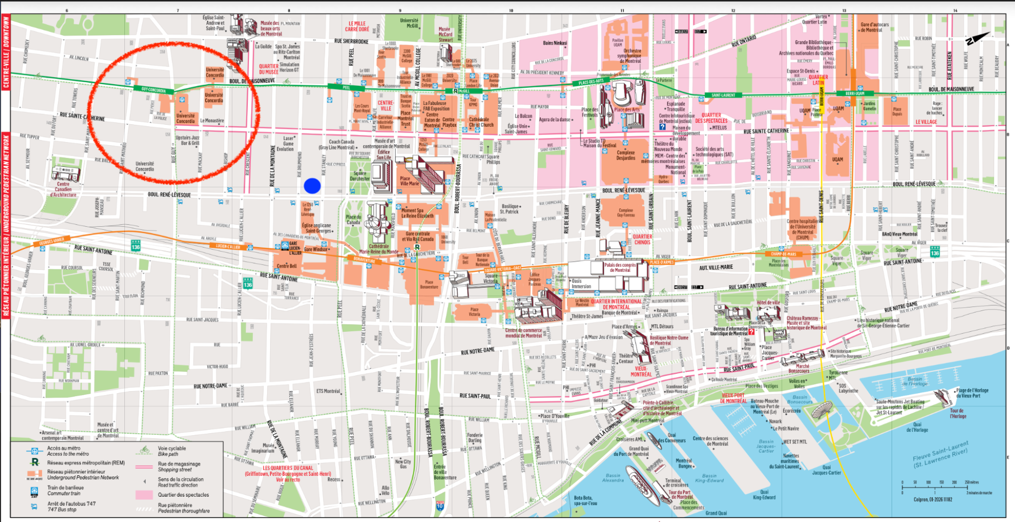 Map of Montréal's downtown, sourced from Montréal's tourism bureau.